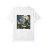 Enchanting Cat Moonlight T-Shirt | Unisex Garment-Dyed Tee, Cat Lover Gift, Pet Lover Apparel, Halloween or Birthday Gift, Cozy Casual Wear